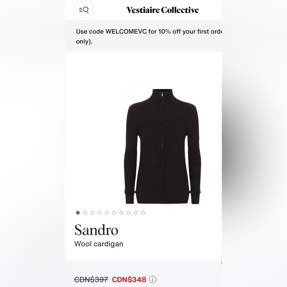 6X HP. SANDRO Paris Lina Neutral Ribbed Full Zip Cardigan - Picture 10 of 10